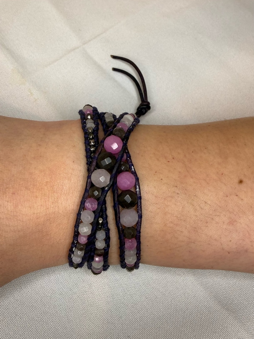 Chan Luu Purple Pink Gemstone Leather Wrap Bracelet Adjustable